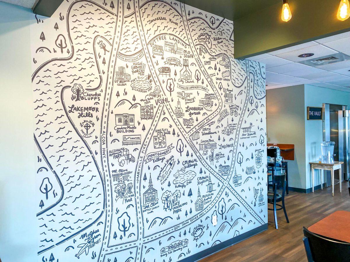 Art mural wall at the forefront of CommonPlace Coffee to welcome guests inside, on Wednesday Apr 6, 2022.