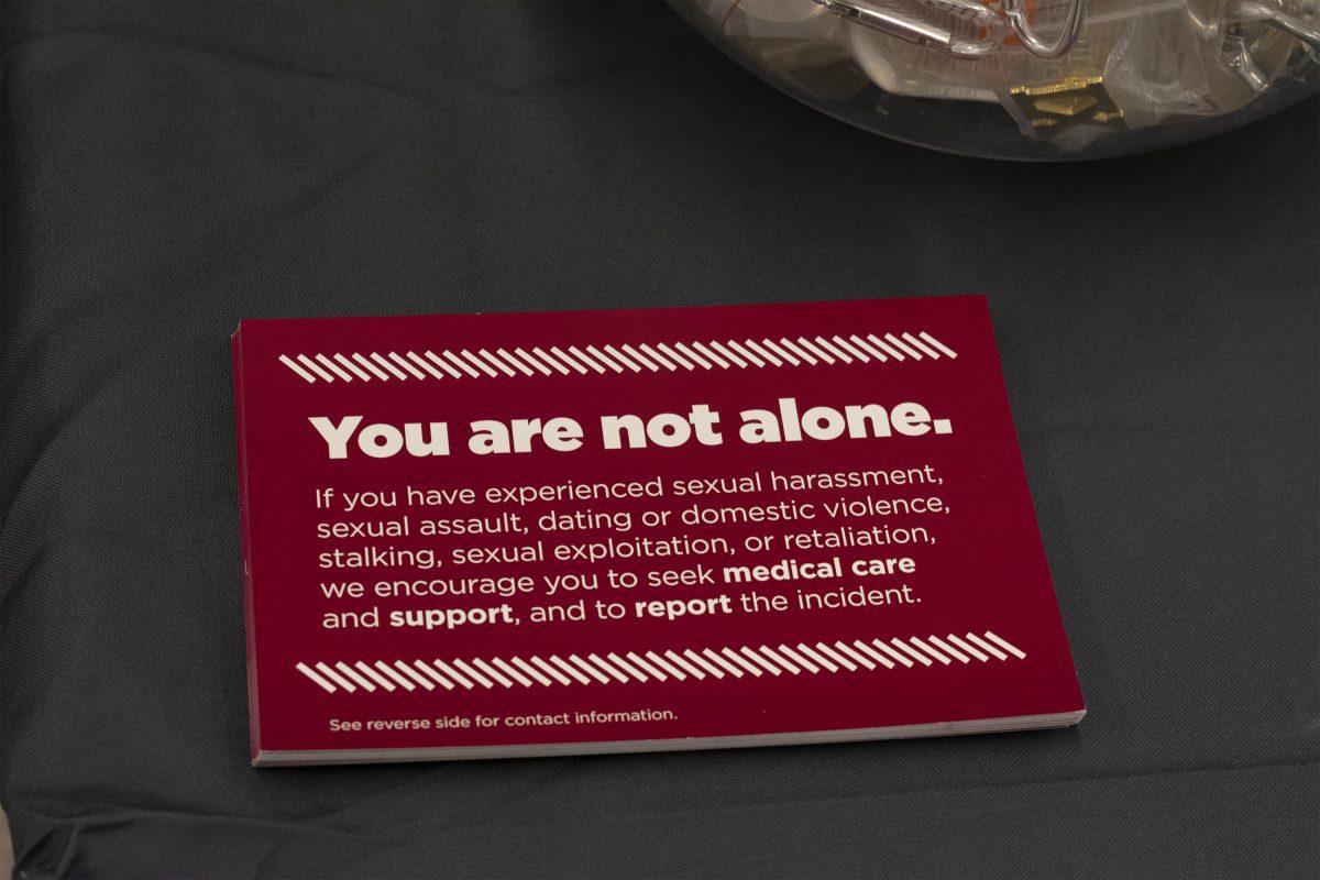 Resources available for students at the Stalker Awareness Event put on by the UT Sorority &amp; Fraternity Life and Title IX at the Student Union. Monday Jan. 31, 2022.