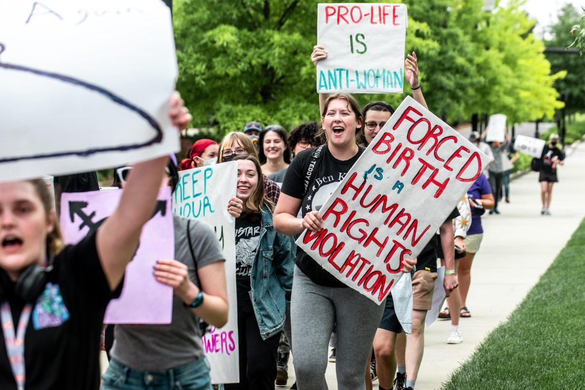 Students march on Mother's Day in protest of the leaked Supreme Court opinion draft which would overrule Roe v. Wade and trigger abortion bans across the country. 