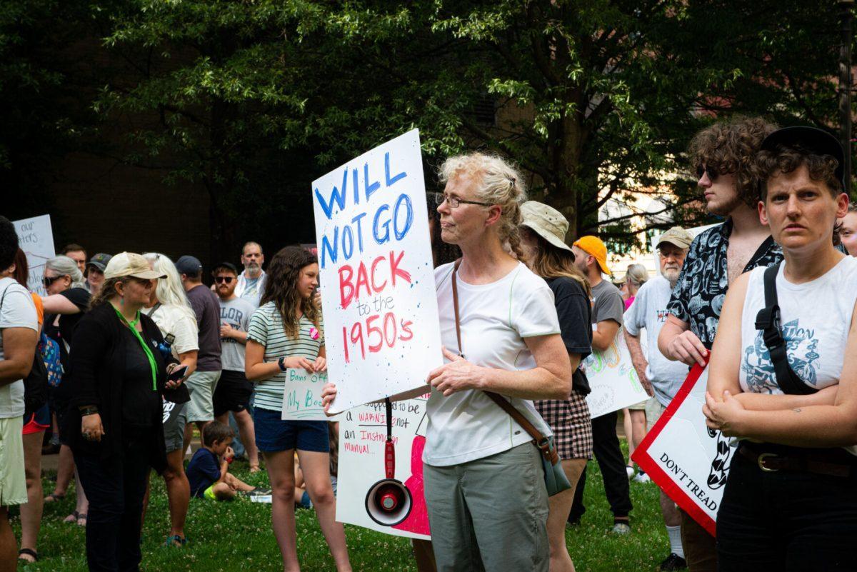 A crowd gathered at Krutch Park and poured into Gay Street to protest the overturning of Roe v. Wade on Friday, June 24, 2022.  