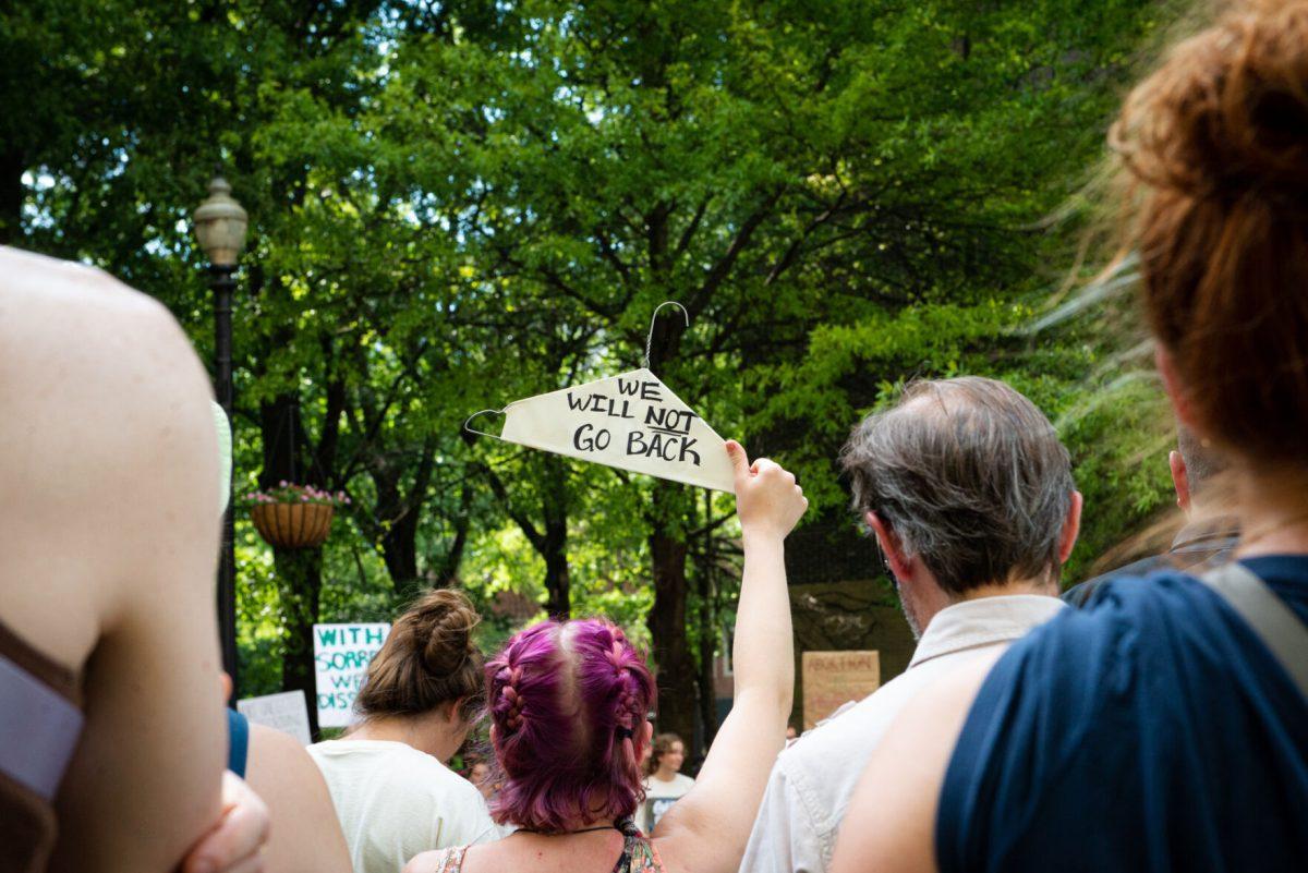 A crowd gathered at Krutch Park and poured into Gay Street to protest the overturning of Roe v. Wade on Friday, June 24, 2022.  
