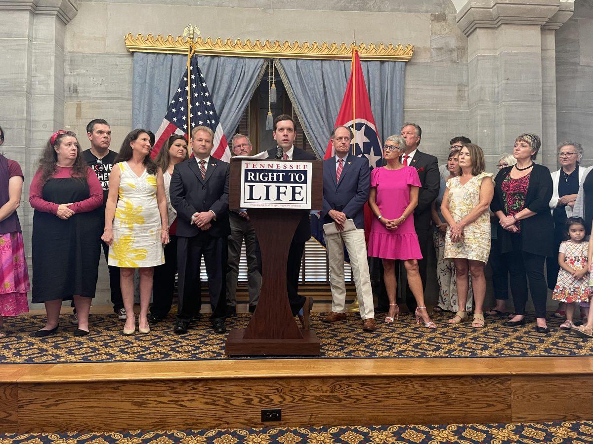 Will Brewer speaks for Tennessee Right to Life at a press conference in the old Supreme Court Chambers of the Tennessee State Capitol in Nashville following the overturning of Roe v. Wade on June 24, 2022. 