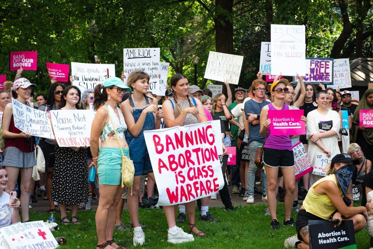 A crowd gathered at Krutch Park and poured into Gay Street to protest the overturning of Roe v. Wade on Friday, June 24, 2022.  