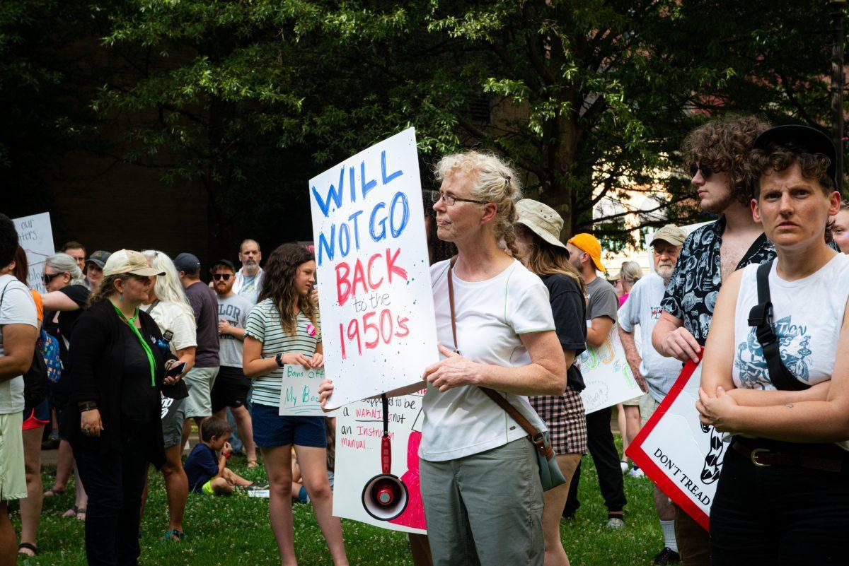 A crowd gathered at Krutch Park and poured into Gay Street to protest the overturning of Roe v. Wade on Friday, June 24, 2022.  