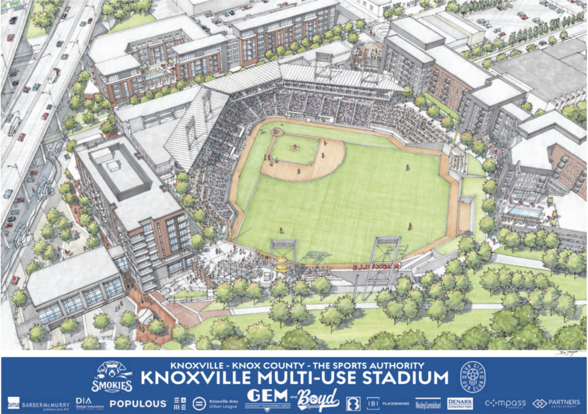 A rendering of the Knoxville Multi-Use Stadium, set to be the new home of the Tennessee Smokies baseball team.