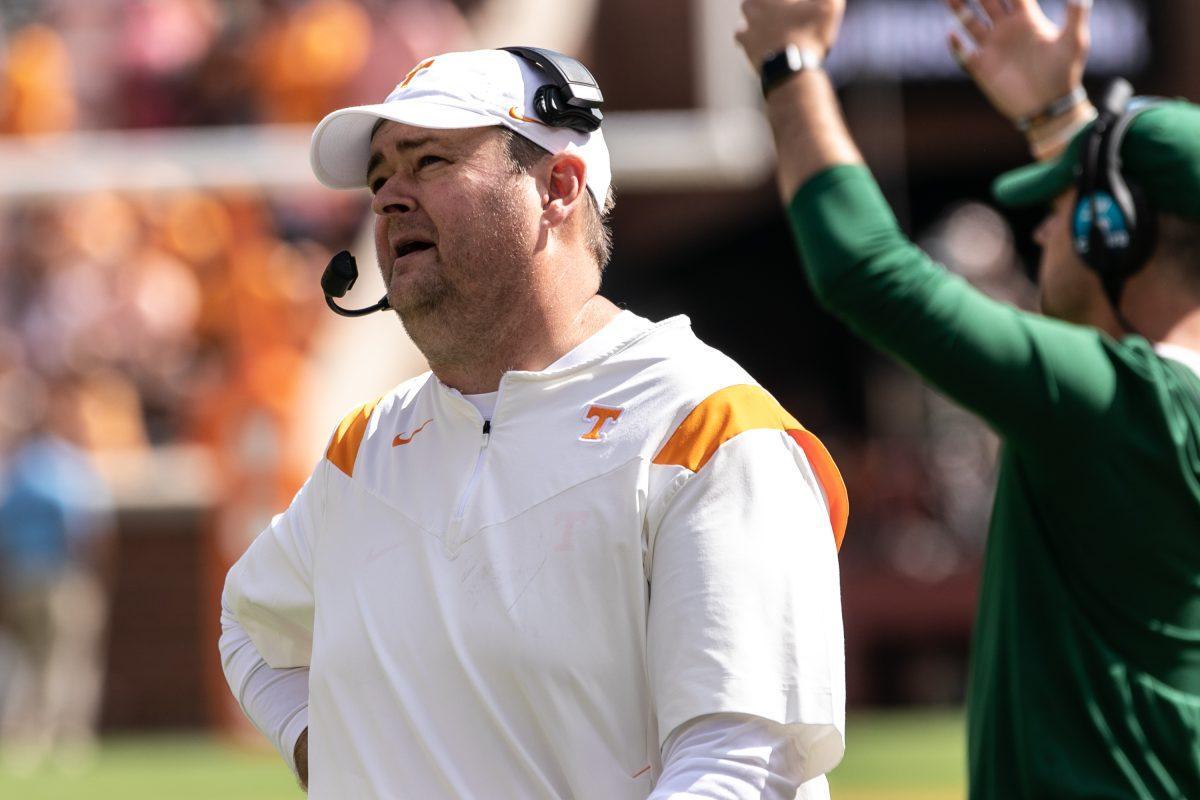 Tennessee head coach Josh Heupel on the sidelines as Vols play the South Carolina Gamecocks on Saturday Oct. 9, 2021.