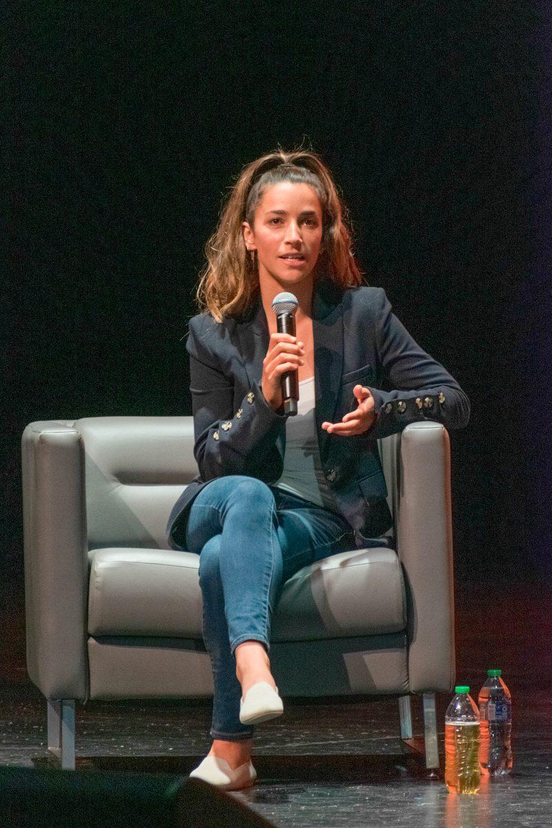 Six-time Olympic medalist winner and two-time Olympic team captain Aly Raisman spoke to students on her experience in the sport of gymnastics at the Student Union on Monday Sep 13, 2021.