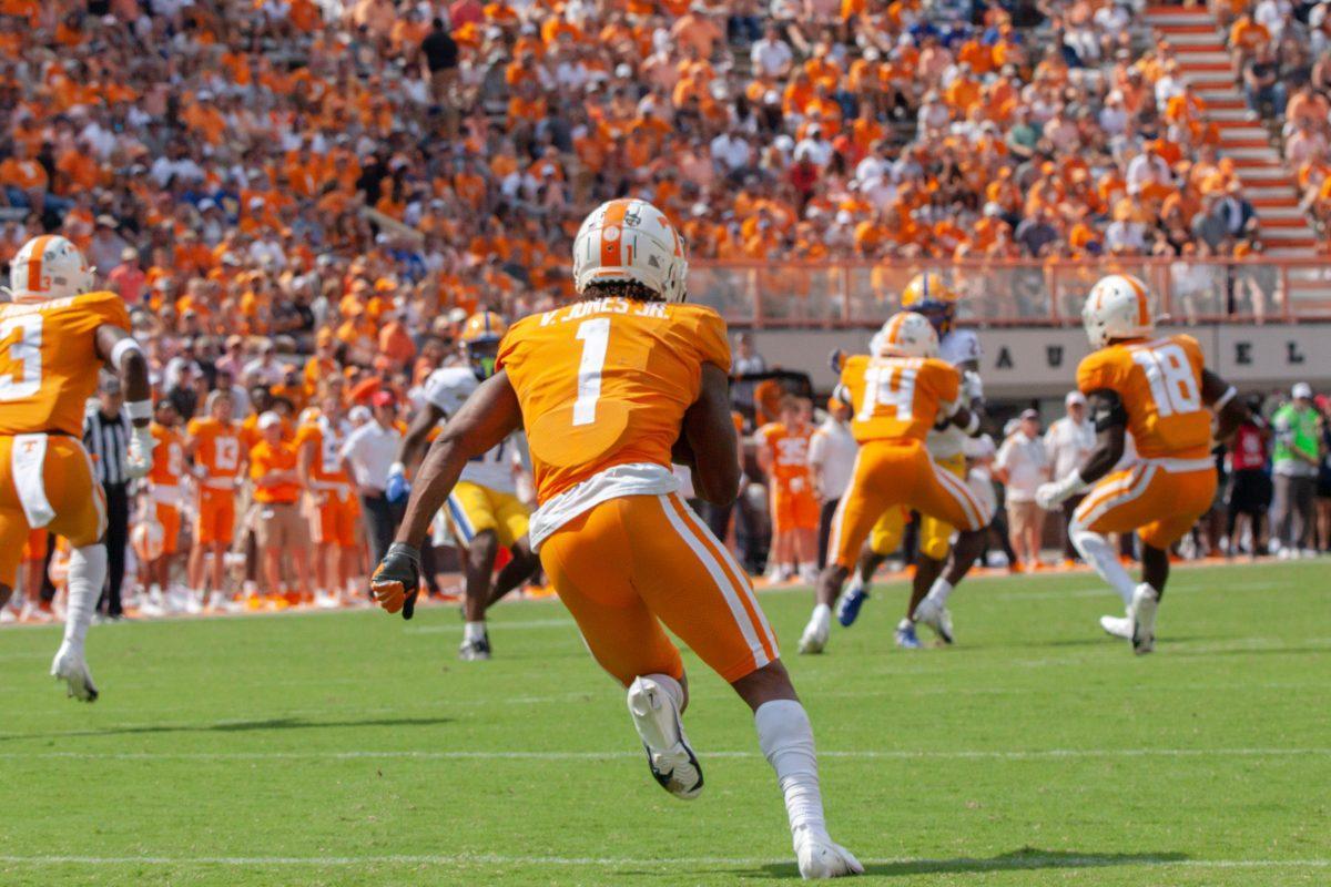 Velus Jones Jr. (1) in Neyland Stadium on Saturday Sept. 11, 2021 against the Pittsburg Panthers. 