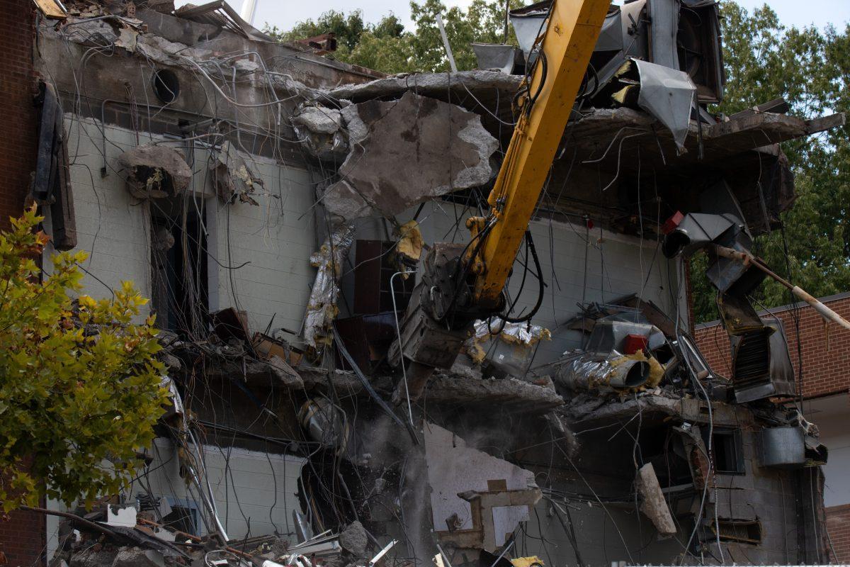 On Sept. 14, a demolition crew began taking the College of Nursing building apart to make space for the new Croley Nursing Building, an $85 million, 117,000 square foot facility expected to be completed in fall 2025.