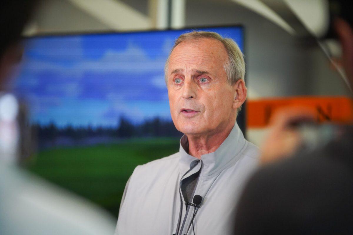 UT men's basketball head coach Rick Barnes speaks with the media at the Chris Lofton Lounge in Pratt Pavilion. Wednesday Sep. 28, 2022. 