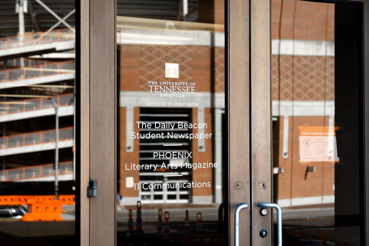The entrance to the Office of Student Media on the rear side of the Communications and University Extension Building on Sept. 16, 2022. 
