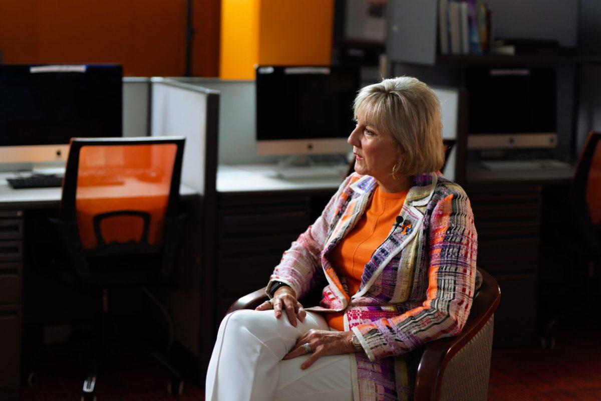 Chancellor Donde Plowman answers questions during an interview at the Daily Beacon office on Sept. 1, 2022. 