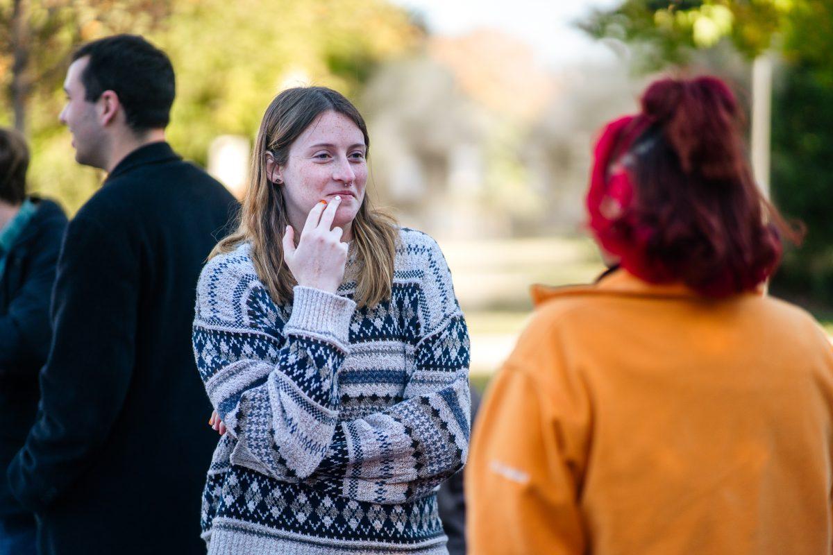 KNOXVILLE, TN - Intended to build solidarity and build a safe space for victims of sexual assault and domestic violence, UT hosts an annual 'Take Back the Night' event. The resource fair takes place on Pedestrian Walkway with multiple tables where students chat, on Wednesday Oct. 19, 2022.