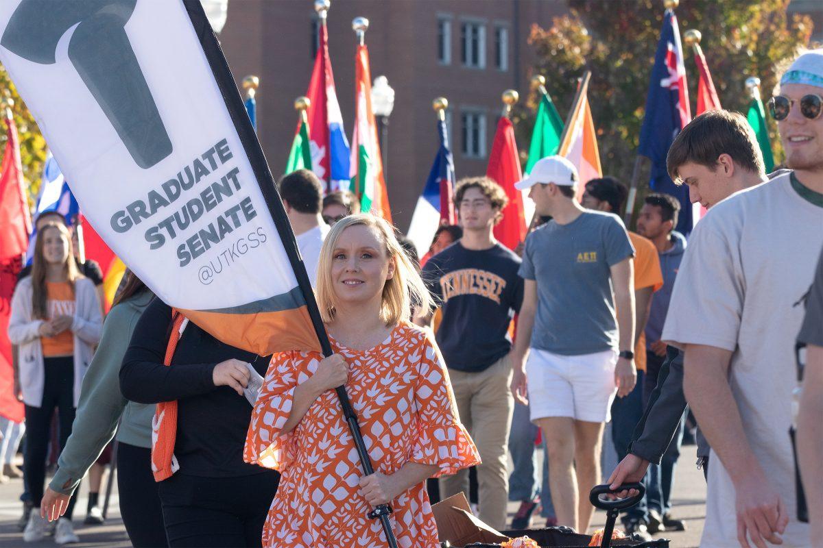KNOXVILLE, TN - The Graduate Student Senate marching in the Homecoming Parade at UT. Friday, Oct. 21, 2022.