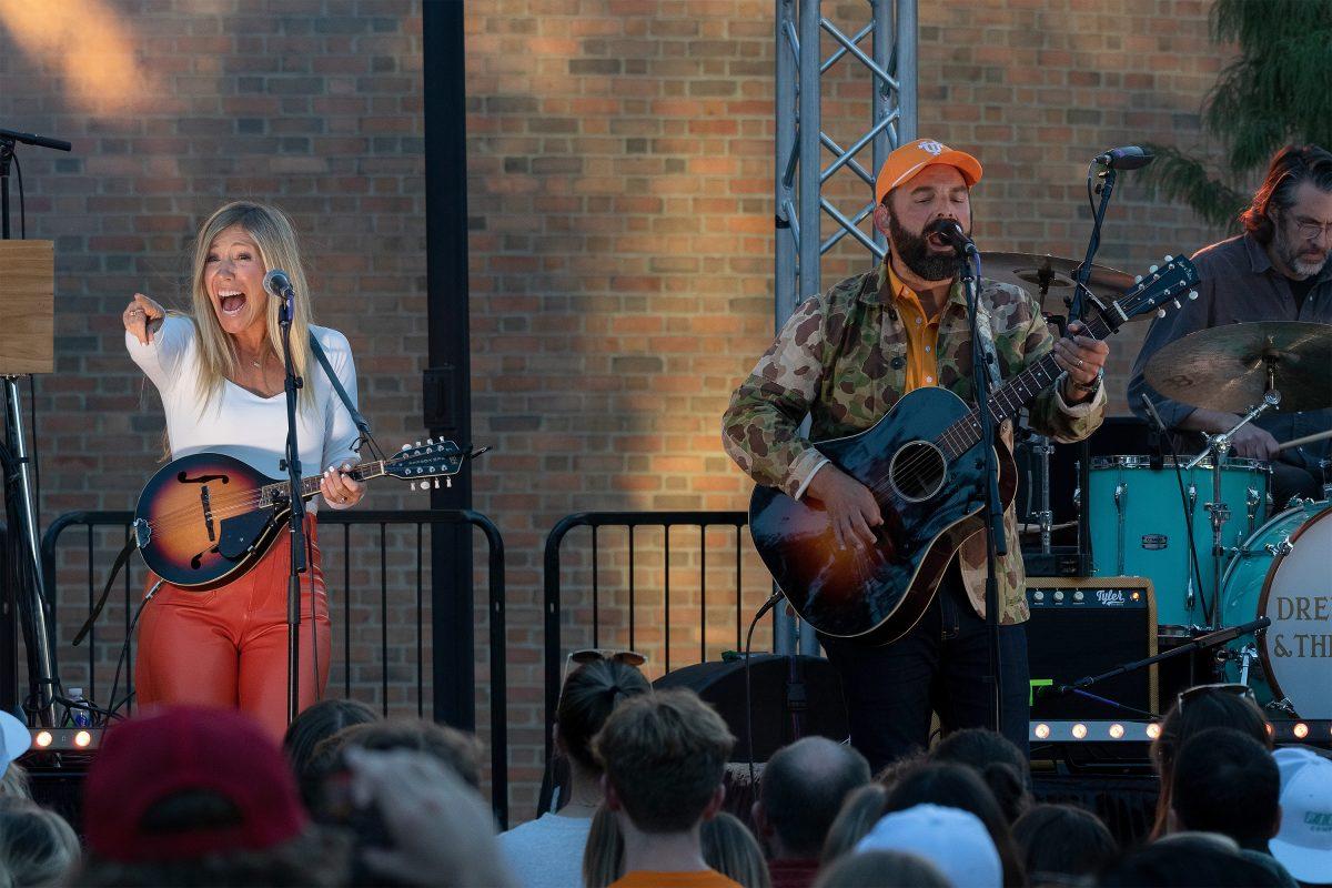 KNOXVILLE, TN - Ellie and Drew Holcomb perform for students at the Student Union Plaza during a week of homecoming festivities. Friday, Oct. 21, 2022.