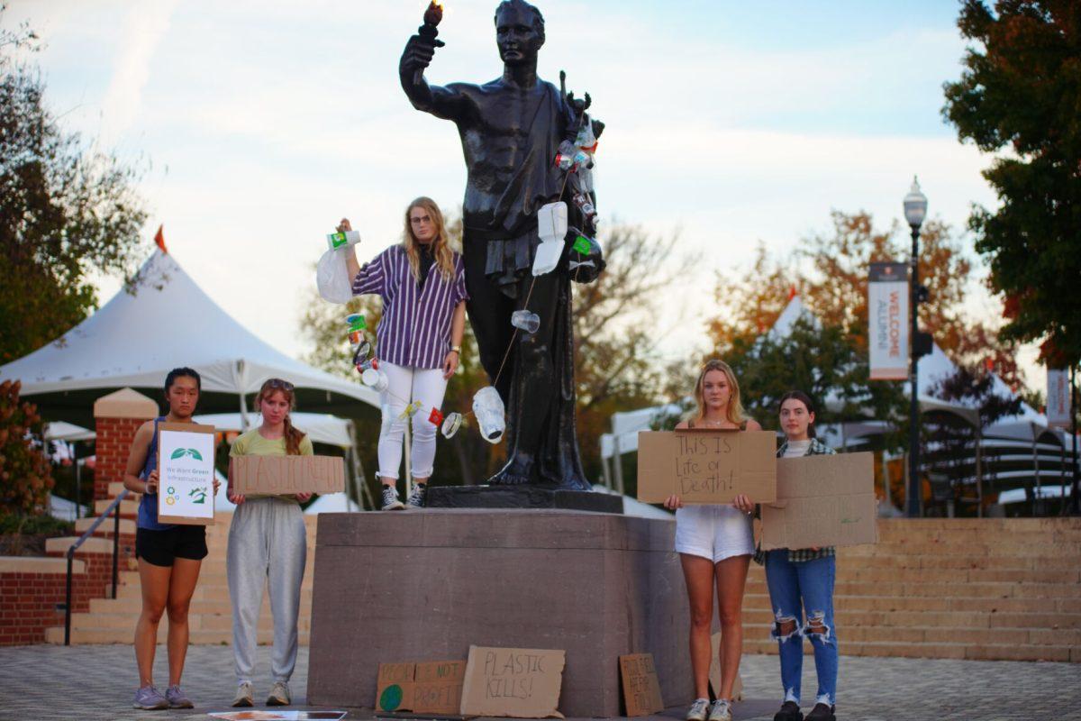 KNOXVILLE, TN - Members of Plastic Free UT protest single use plastics on campus for International Day of Climate Action. Monday, Oct. 24, 2022. 