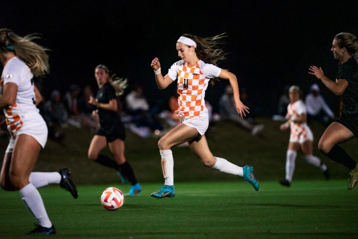 KNOXVILLE, TN - No. 11 Jordan Fusco drives toward the goal against Vanderbilt in Regal Stadium. Thursday Oct. 27, 2022. 