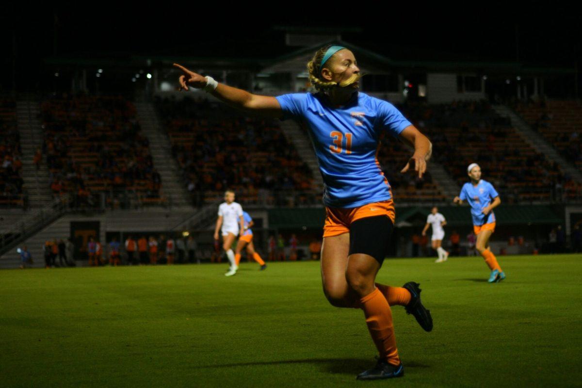 KNOXVILLE, TN - No. 31 Mackenzie George signals for a throw in during the LSU game at the Regal Soccer Stadium. Friday, Oct. 14, 2022.