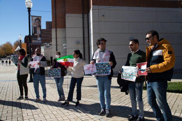 Students with Iranian Scholars for Liberty held a campus rally for Iran to stand in solidarity with Iranians fighting for freedom and gender equality on Nov. 30, 2022.