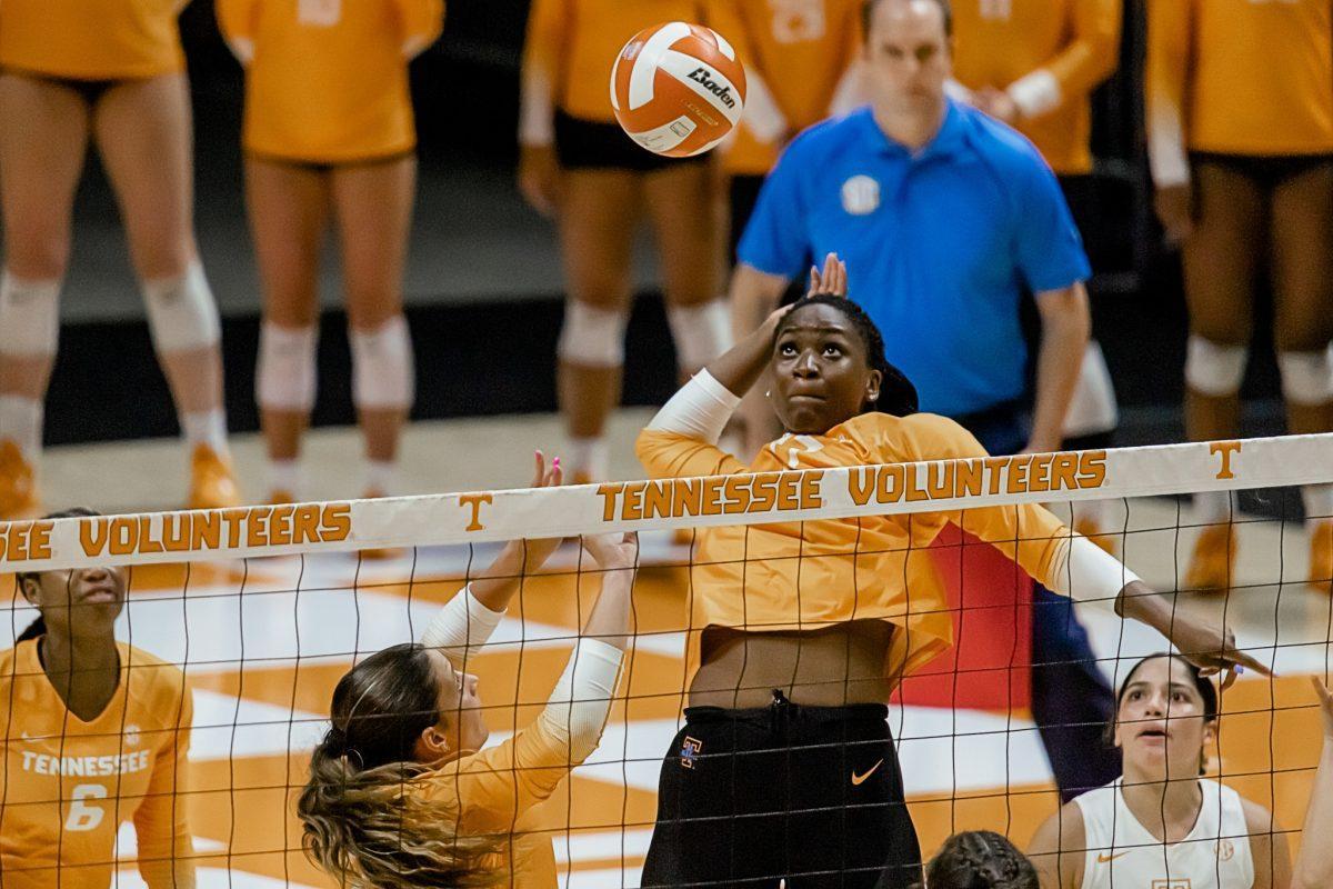 KNOXVILLE, TN - No. 7 Morgahn Fingall attacks in a match against The Citadel in Thompson Boling Arena on Saturday, Sept. 10, 2022.