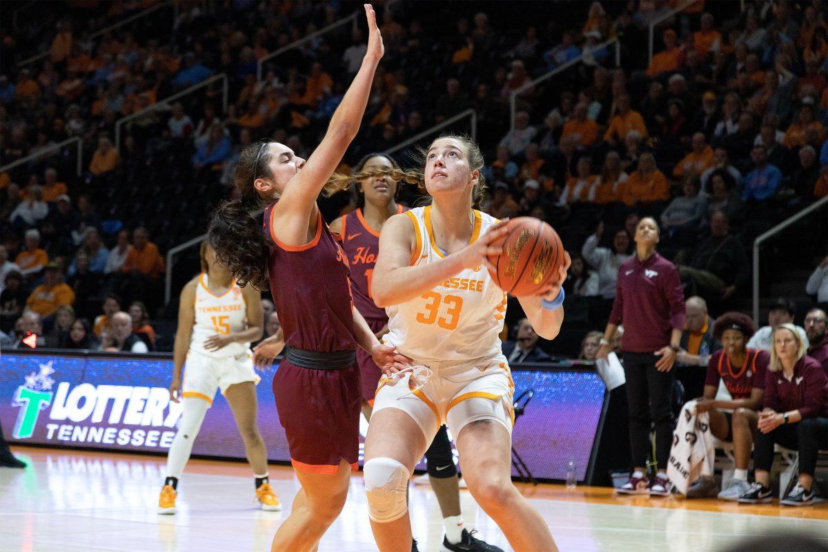 Marta Suarez attempts a shot against Virginia Tech on Sunday, Dec. 4 in Thompson-Boling Arena.