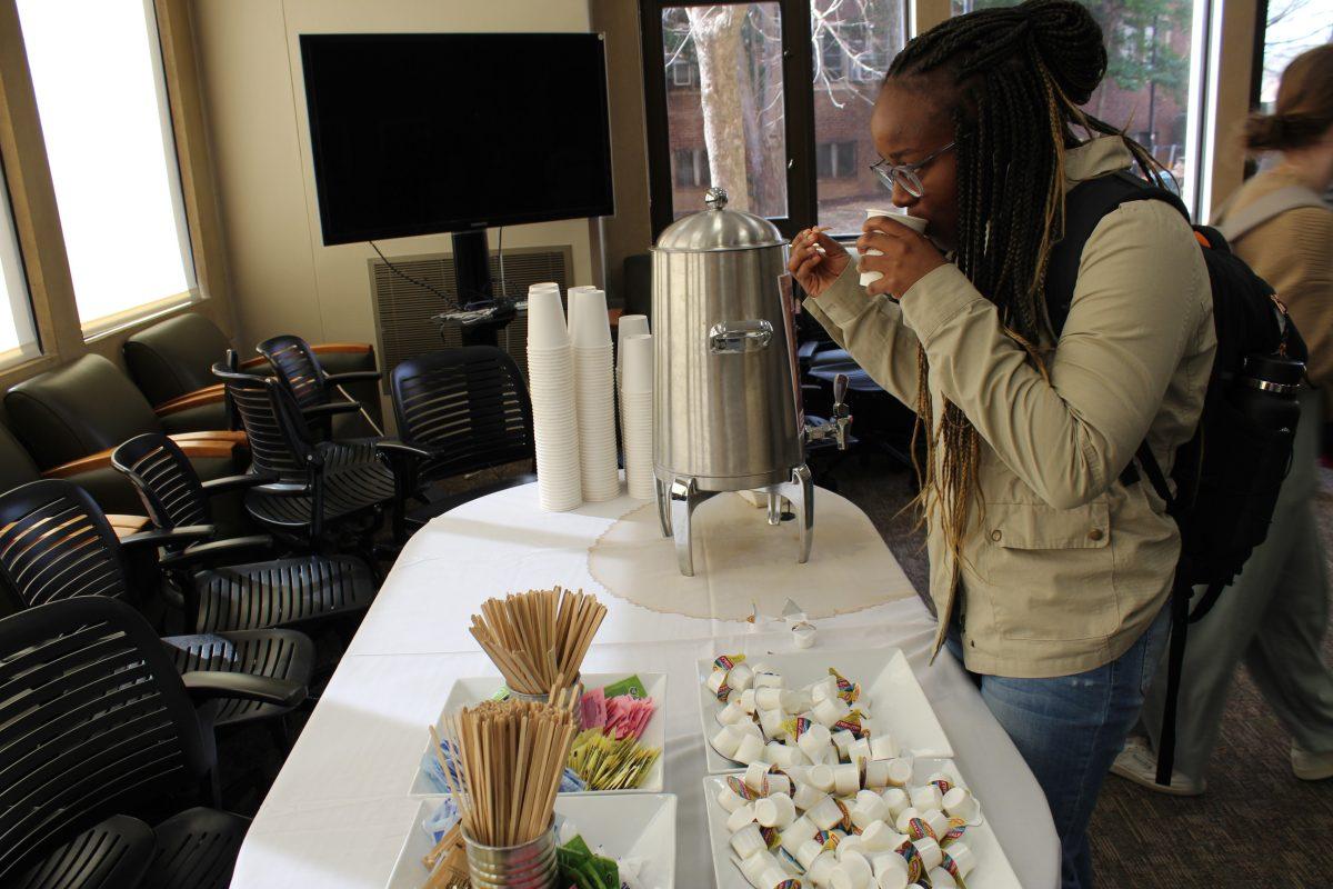 Amy Okafor, Junior, enjoys an Italian coffee blend provided by Coffee and Culture event at Hodges Library. Tuesday Feb. 7, 2023.