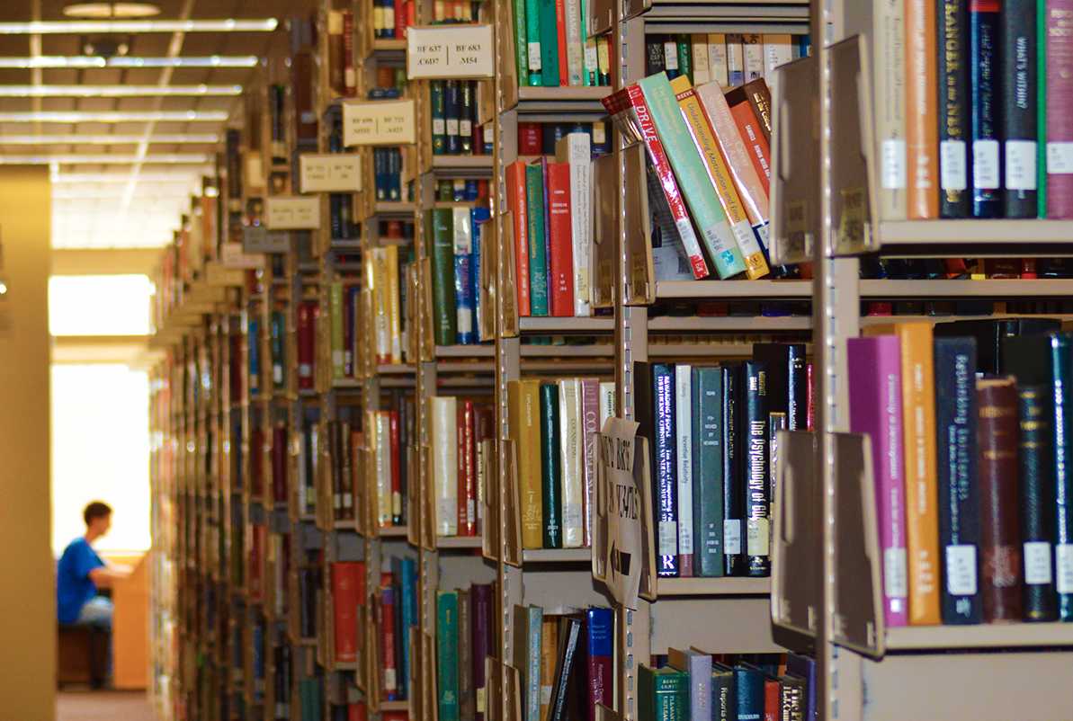 A photo of the interior of Hodges Library. 