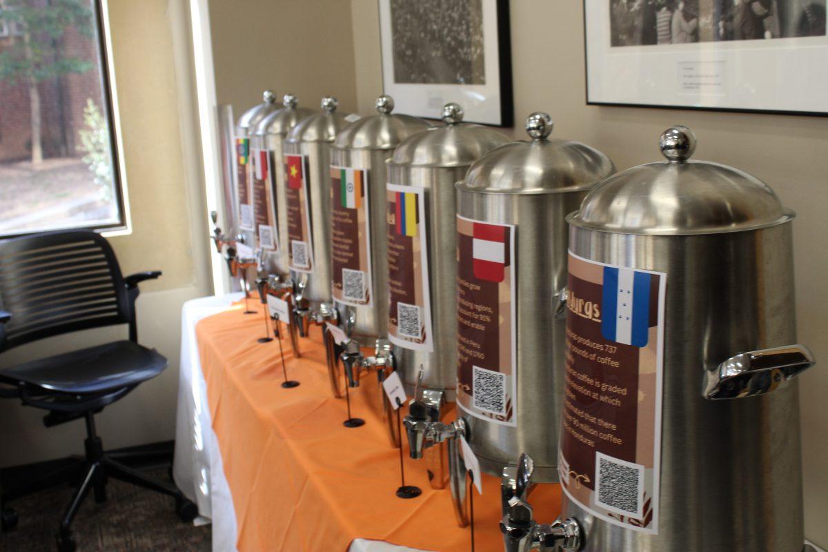 Variety of coffees from different countries and cultures at the Coffee and Culture event in Hodges Library. Tuesday Feb. 7, 2023.