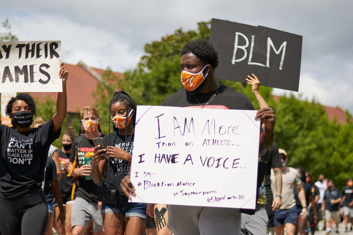 Students participate in a march for Black lives.  