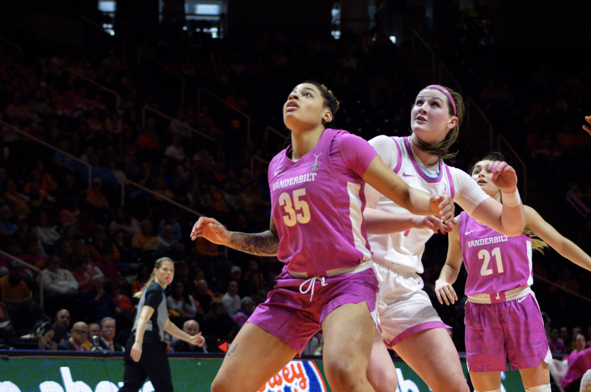 Sara Puckett fights for a rebound in Tennessee's game against Vanderbilt on Feb. 12, 2023 at Thompson-Boling Arena.