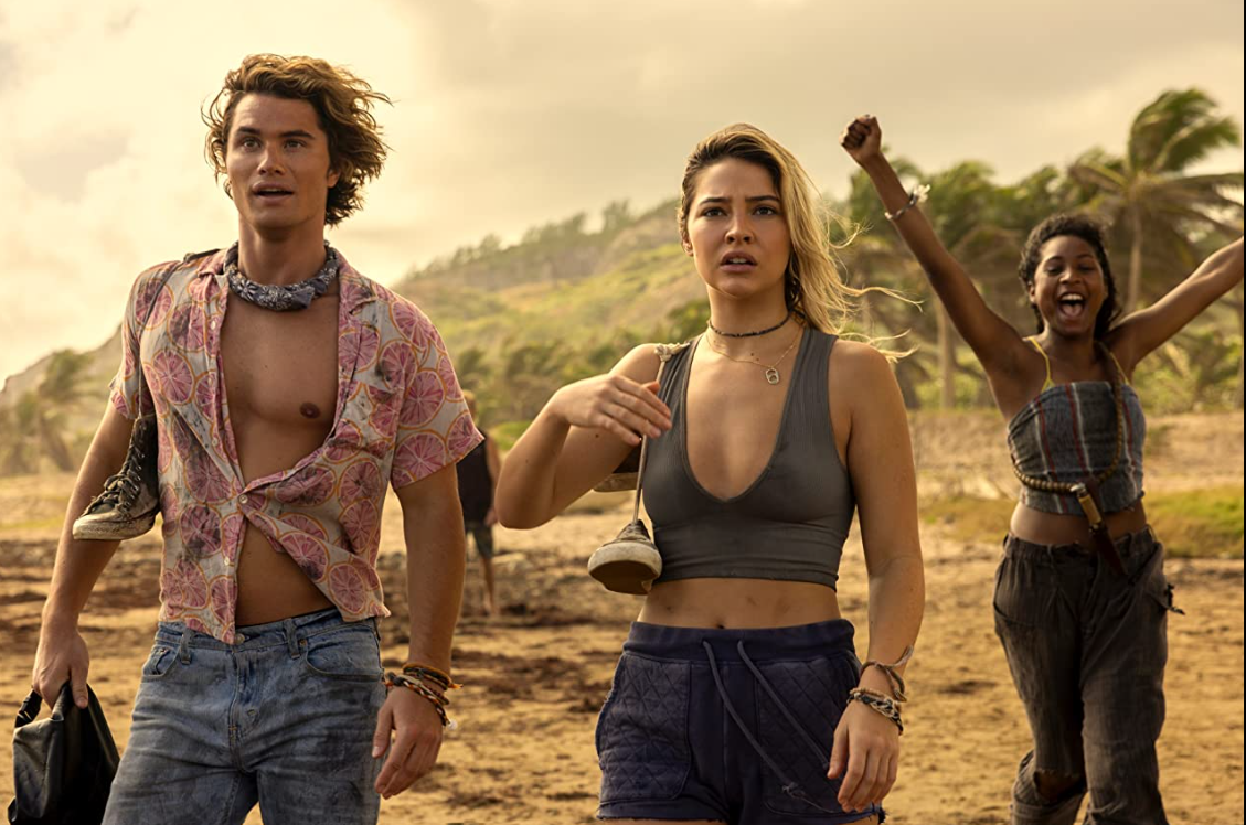 Season 3 of "Outer Banks" premiered on Feb. 23, 2023. From left to right: Chase Stokes, Madelyn Cline, and Carlacia Grant
