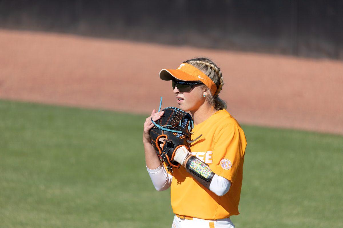 No. 1 Katie Taylor stands ready for the next pitch against Duke  at Sherri Parker Lee Stadium. Saturday, Oct. 8, 2022.