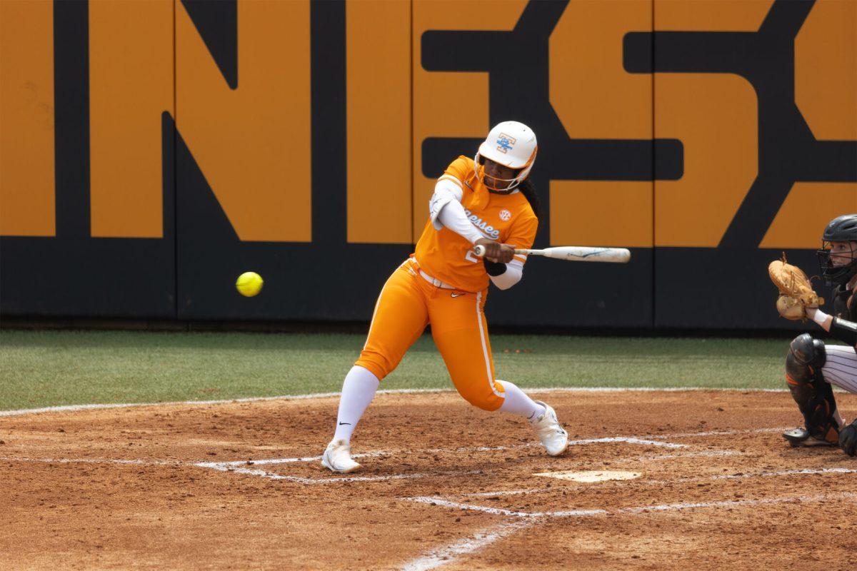 Lair Beautae (2) hits a triple against Mercer to drive in three runs at Sherri Parker Lee Stadium. Thursday April 6, 2023.