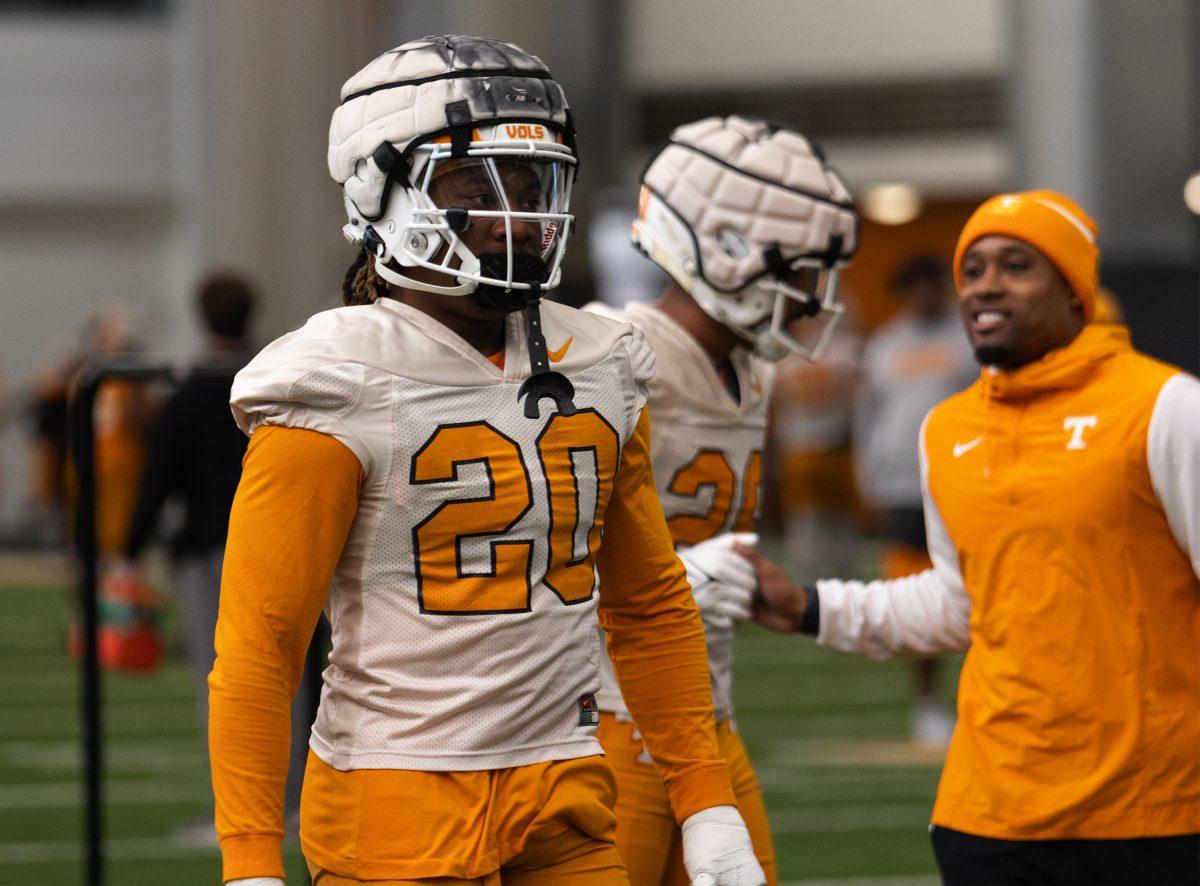 Tennessee running back Jaylen Wright in between drills at Tennessee's spring practice on March 21, 2023.