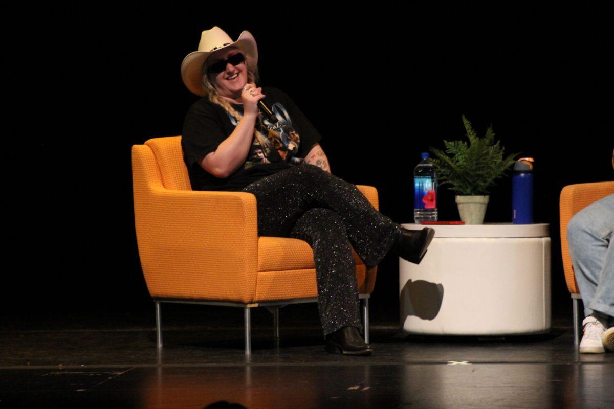 Brittany Broski talking at the Student Union on May 1. 