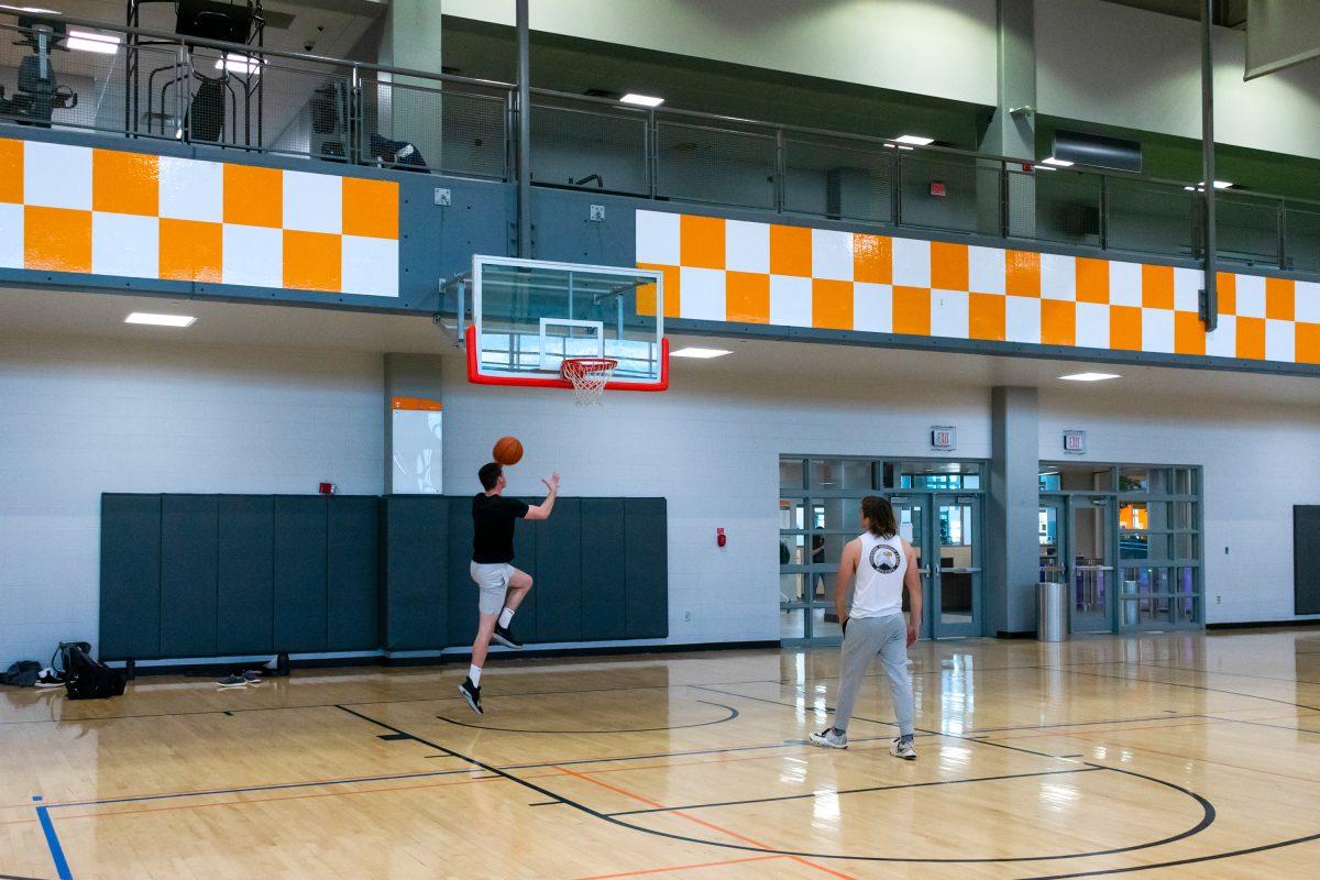Students playing basketball in the TRECS practice court on Wednesday Feb. 9, 2022.