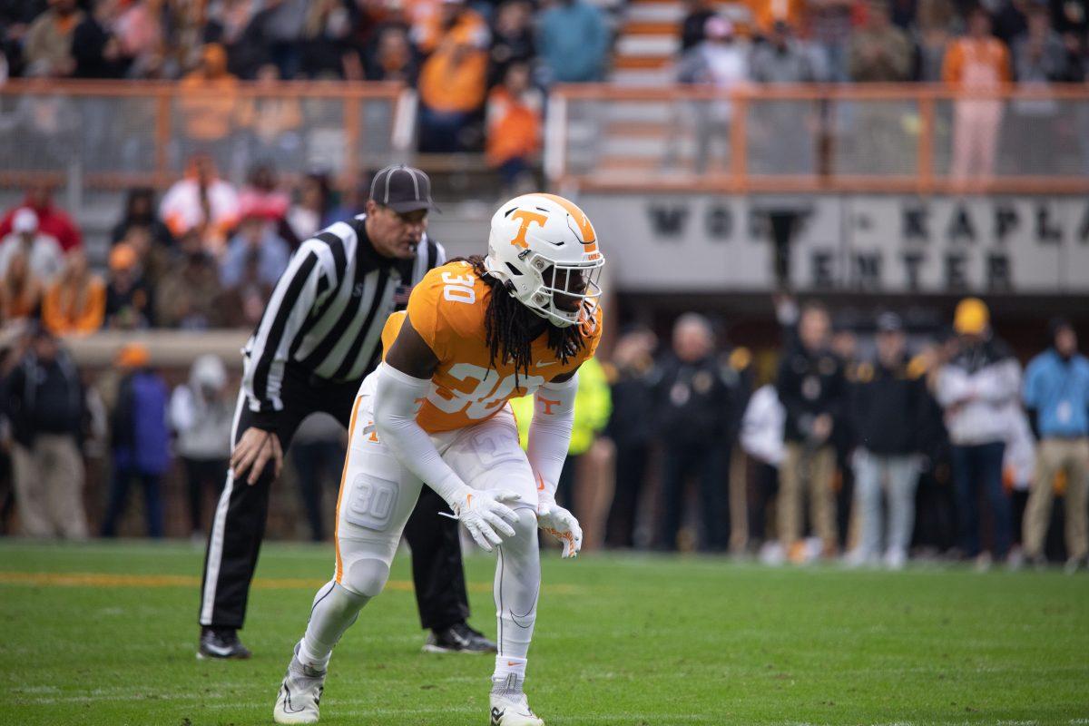 Roman Harrison (30) lines up against Missouri. Saturday, November 12, 2023. 