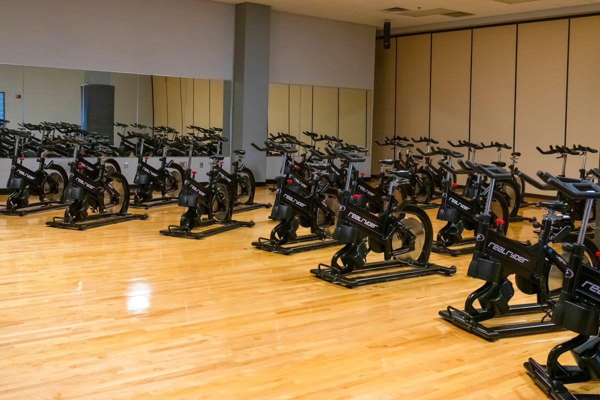 Spin bike studio located on the bottom floor of TRECS on Wednesday Feb. 9, 2022.