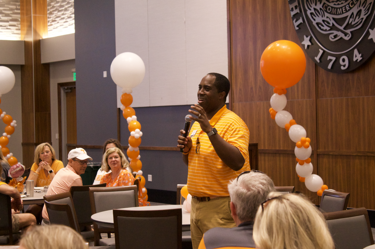 Dean of Students, Byron Hughes welcomes families to luncheon during Fall Family Weekend 2022. 