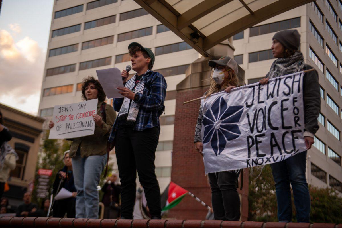 Citizens of Knoxville gather at Market Square for a rally for Palestine in the wake of the recent and ongoing Israeli aggression. Friday, Oct.20, 2023.