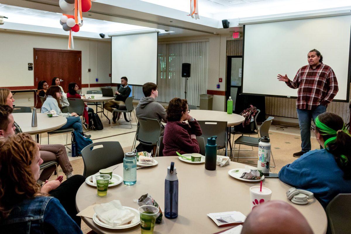 Geographer Nick Sokol speaks at the Frieson Black Cultural Center. Wednesday, Oct. 18, 2023.
