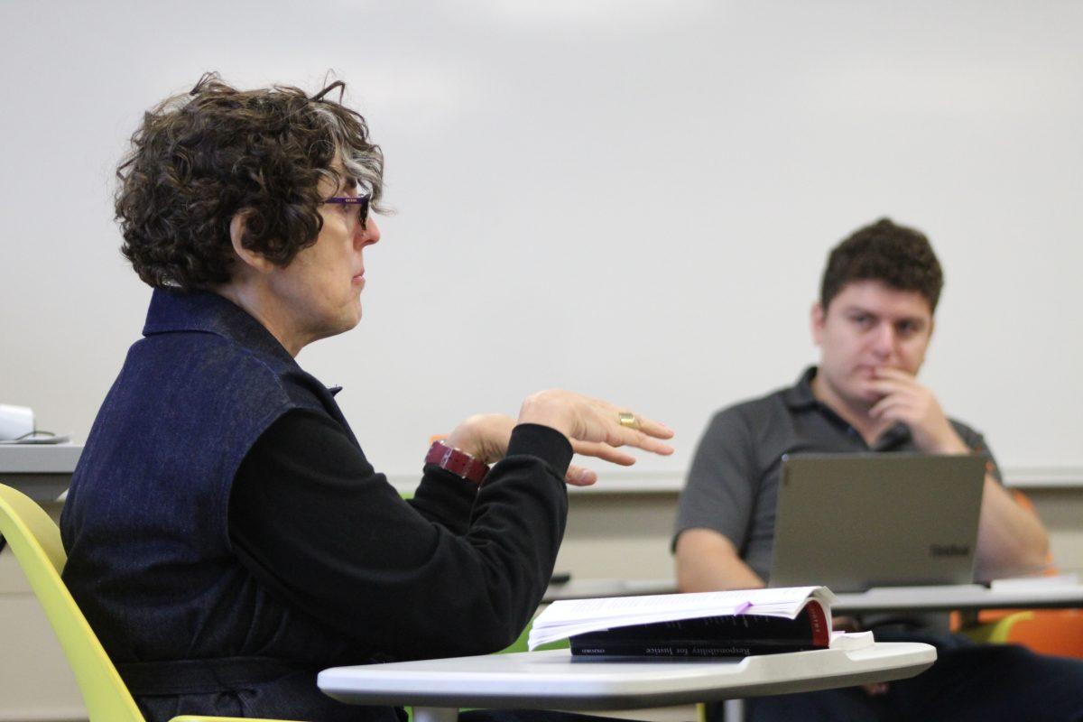 Dr. Lois Presser lectures during her women and gender studies course on Oct. 17, 2023. 
