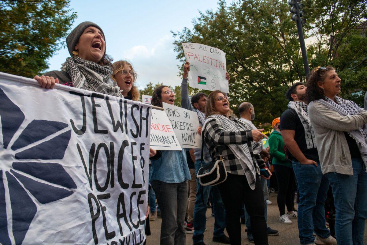 Citizens of Knoxville gather at Market Square for a rally for Palestine in the wake of the recent and ongoing Israeli aggression. Friday, Oct.20, 2023.