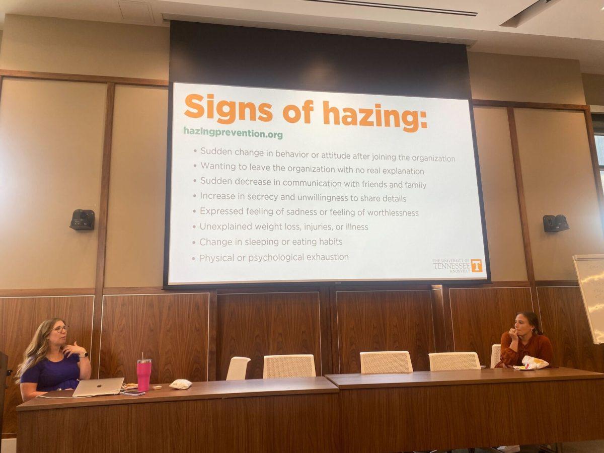 Harriet Collins and Hailey Flavin present tips on how to recognize and prevent hazing.