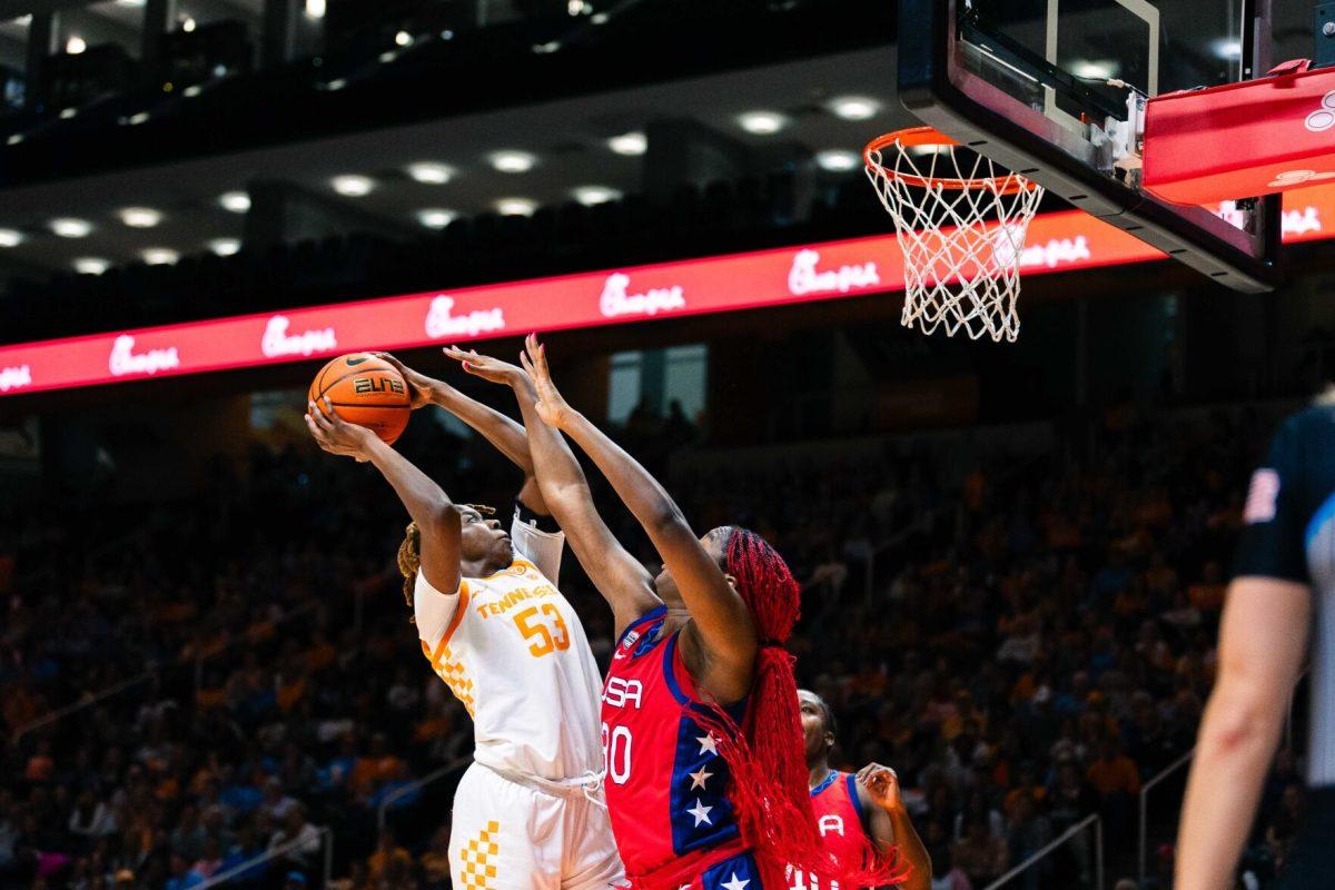 Jillian Hollingshead (53) shoots against Team USA. Sunday, Nov. 5, 2023. 