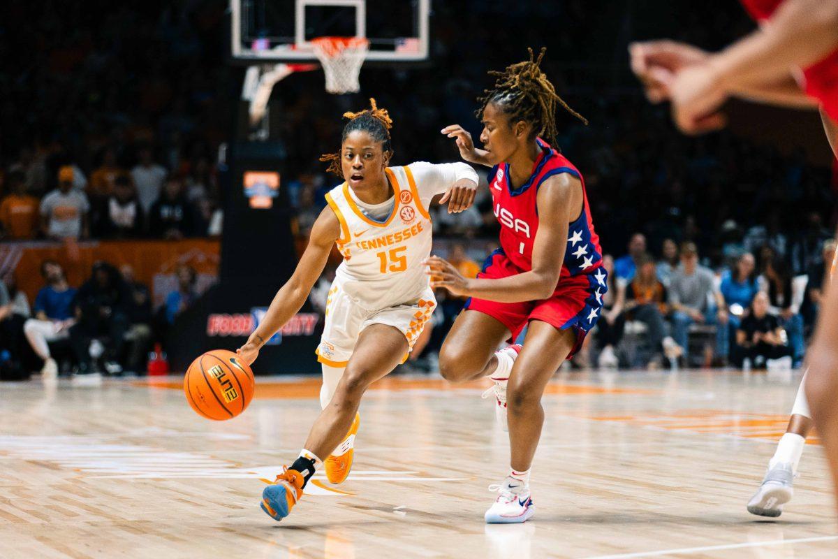 Jasmine Powell (15) against Team USA. Sunday, Nov. 5, 2023. (Parker Phegley)