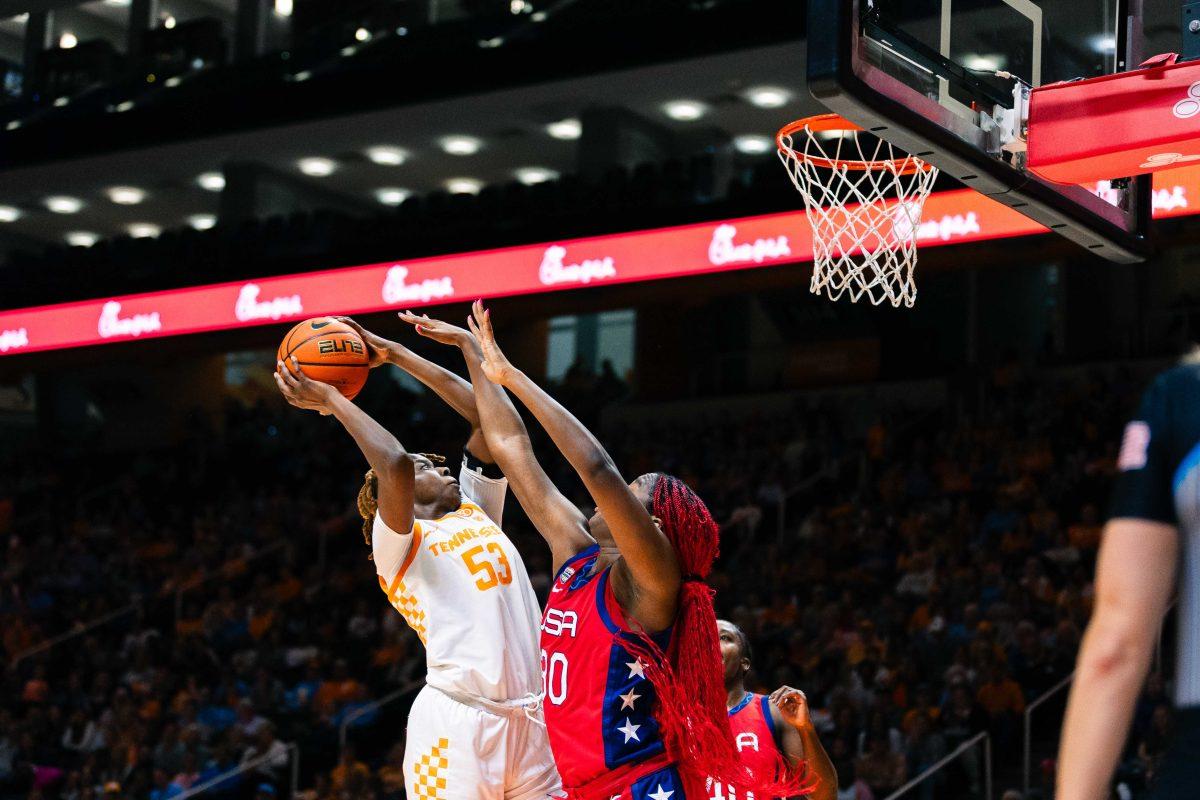 Jillian Hollingshead (53) shoots against Team USA. Sunday, Nov. 5, 2023. 