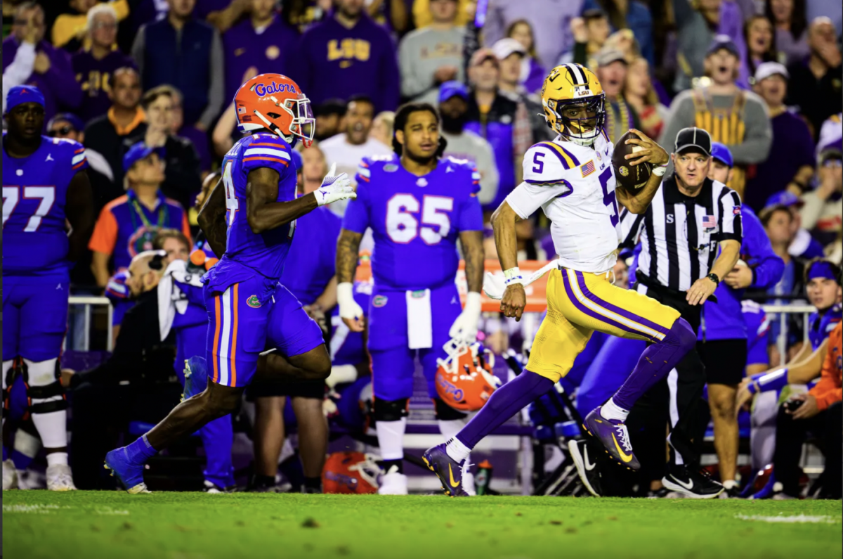 LSU quarterback Jayden Daniels against Florida. Gus Stark, LSU Athletics 
