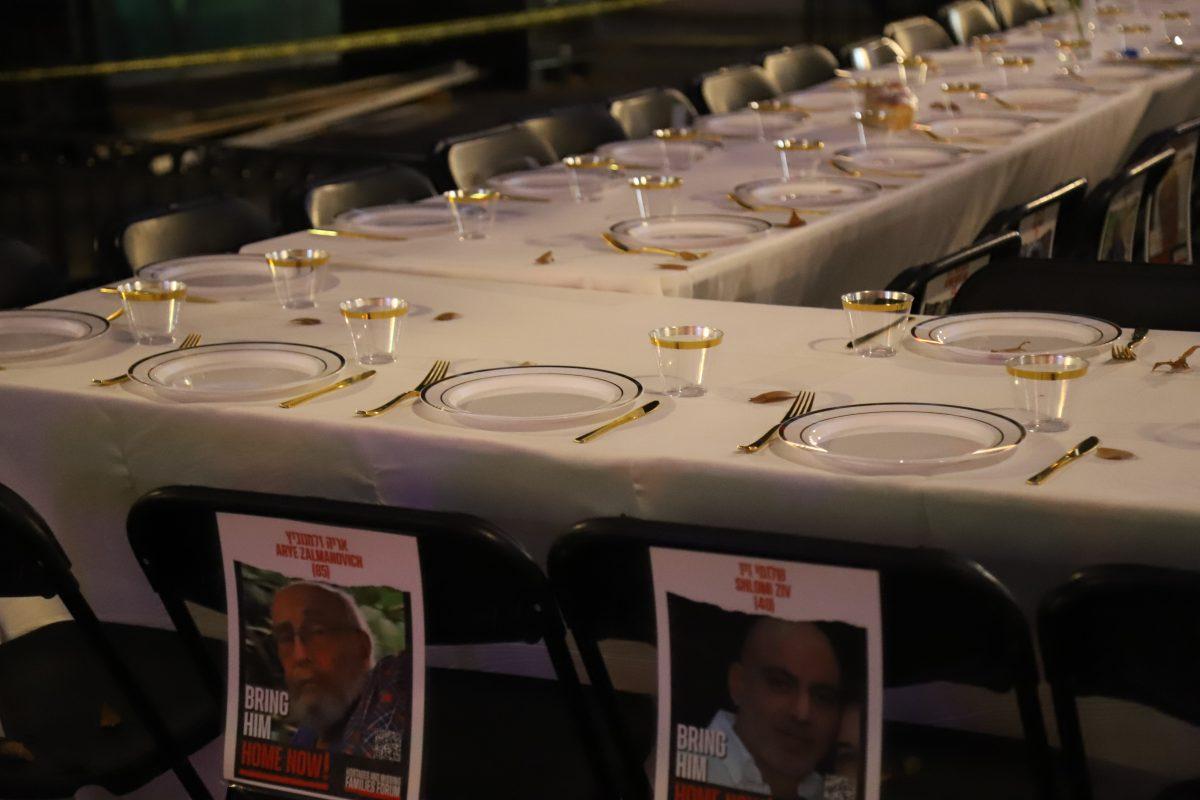 The Knoxville Jewish Alliance and greater Knoxville Jewish community set up empty Shabbat tables in honor of the people being held hostage by Hamas. Thursday, Nov. 16, 2023.