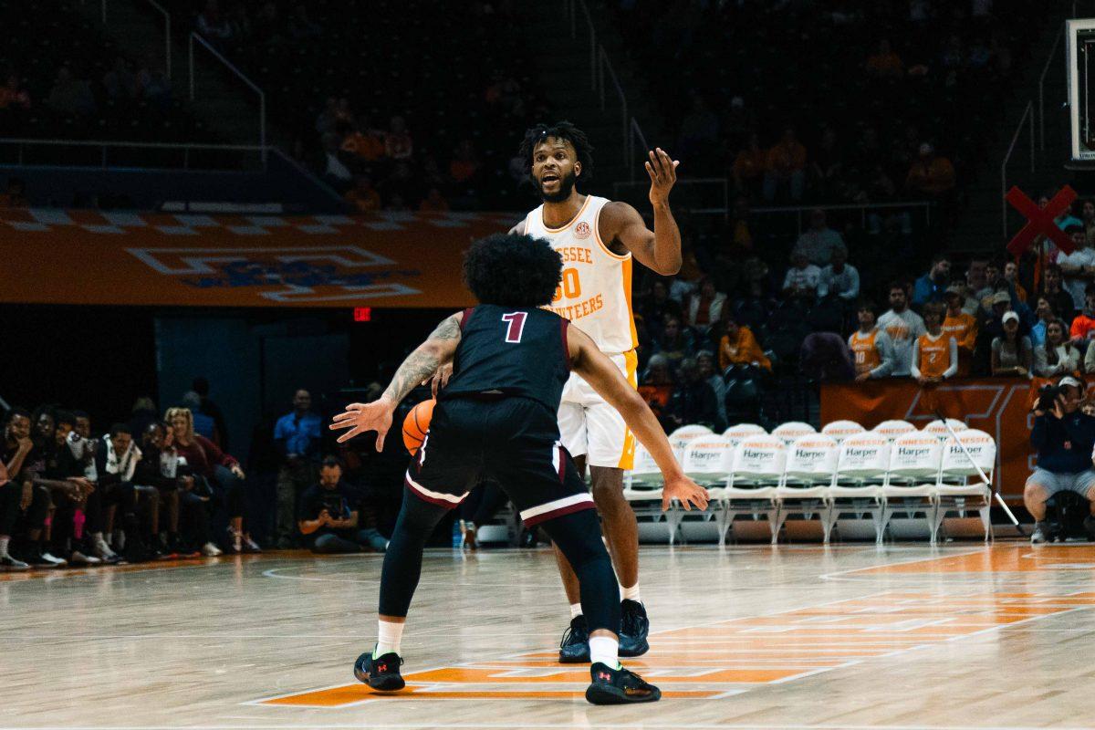 Josiah Jordan-James (30) instructs teammates against Lenoir-Rhyne. Oct 31, 2023. 